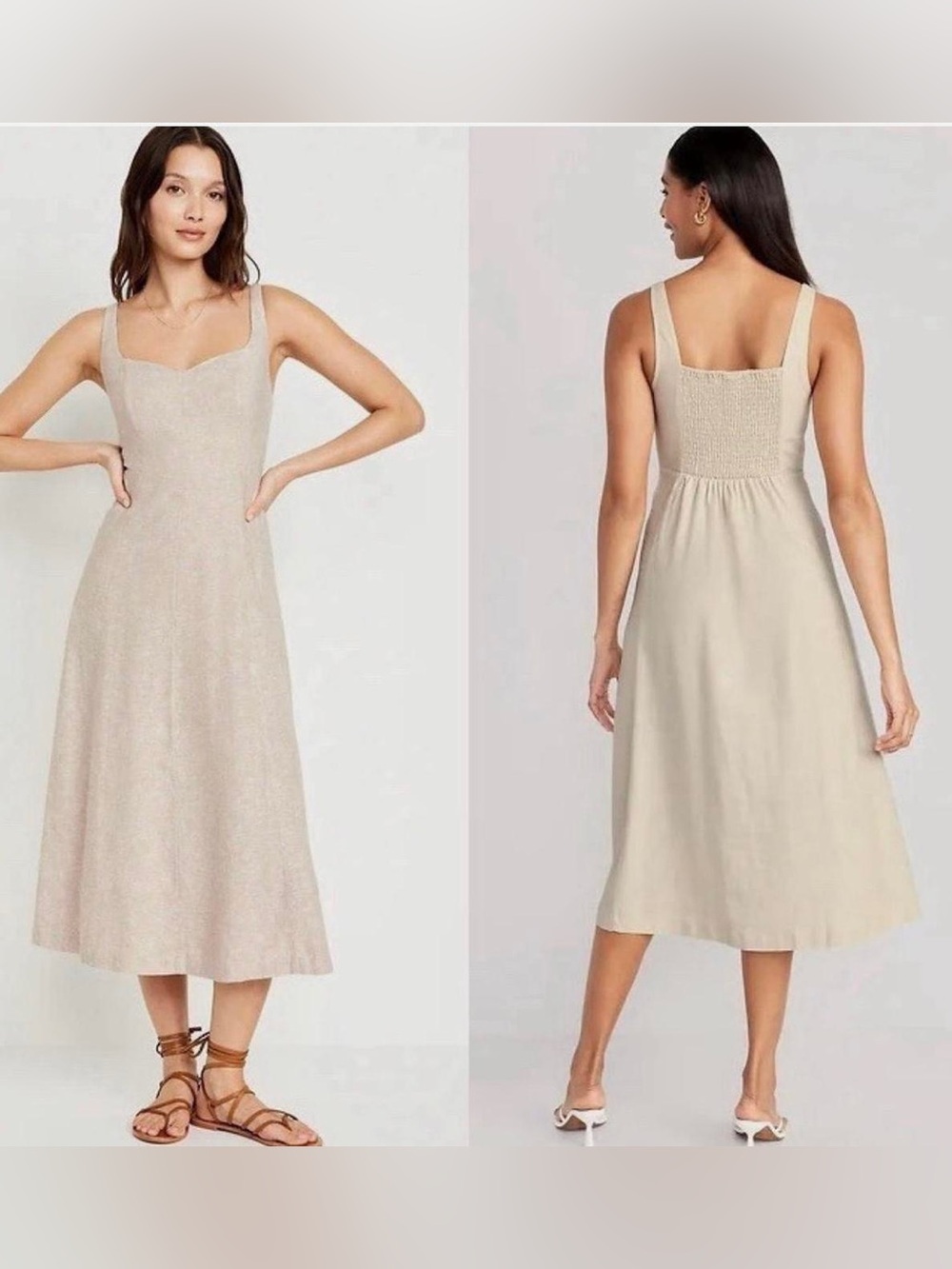 Old Navy Square-Neck Sleeveless Midi Dress in Light Beige